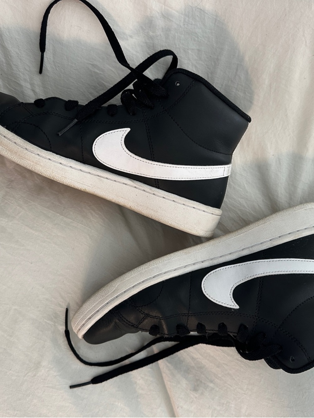 Nike Black and White Mid-Top Sneakers with White Swoosh - Picture 2 of 4